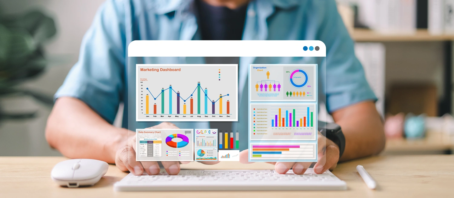 Dashboard de estrategia de marketing digital com análise de métricas e desempenho online